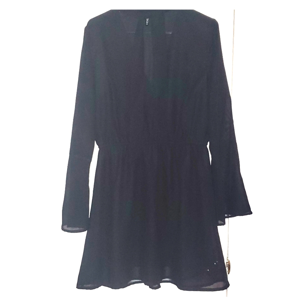 Black dress with sheer bell sleeves